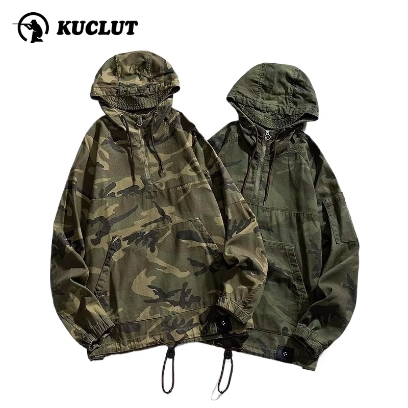 Safari Outdoor Hunting Jackets - 용수철 후드 위장 재킷, 남성 방풍