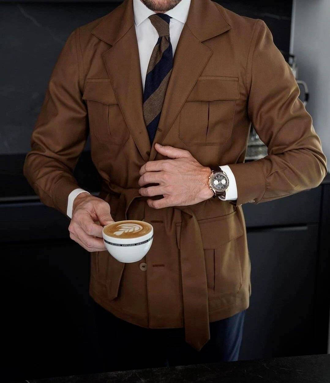 빈티지 이탈리아 남성용 벨트 블레이저 브라운 여름 사파 - Safari Outdoor Hunting Jackets 리뷰 및 가격