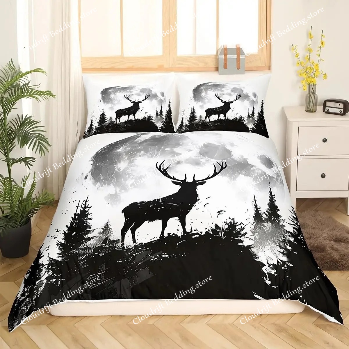 사슴 엘크 이불 커버 킹 퀸 사이즈 농장 사슴 숲 이불 - Hunting And Camping In Forest 리뷰 및 가격