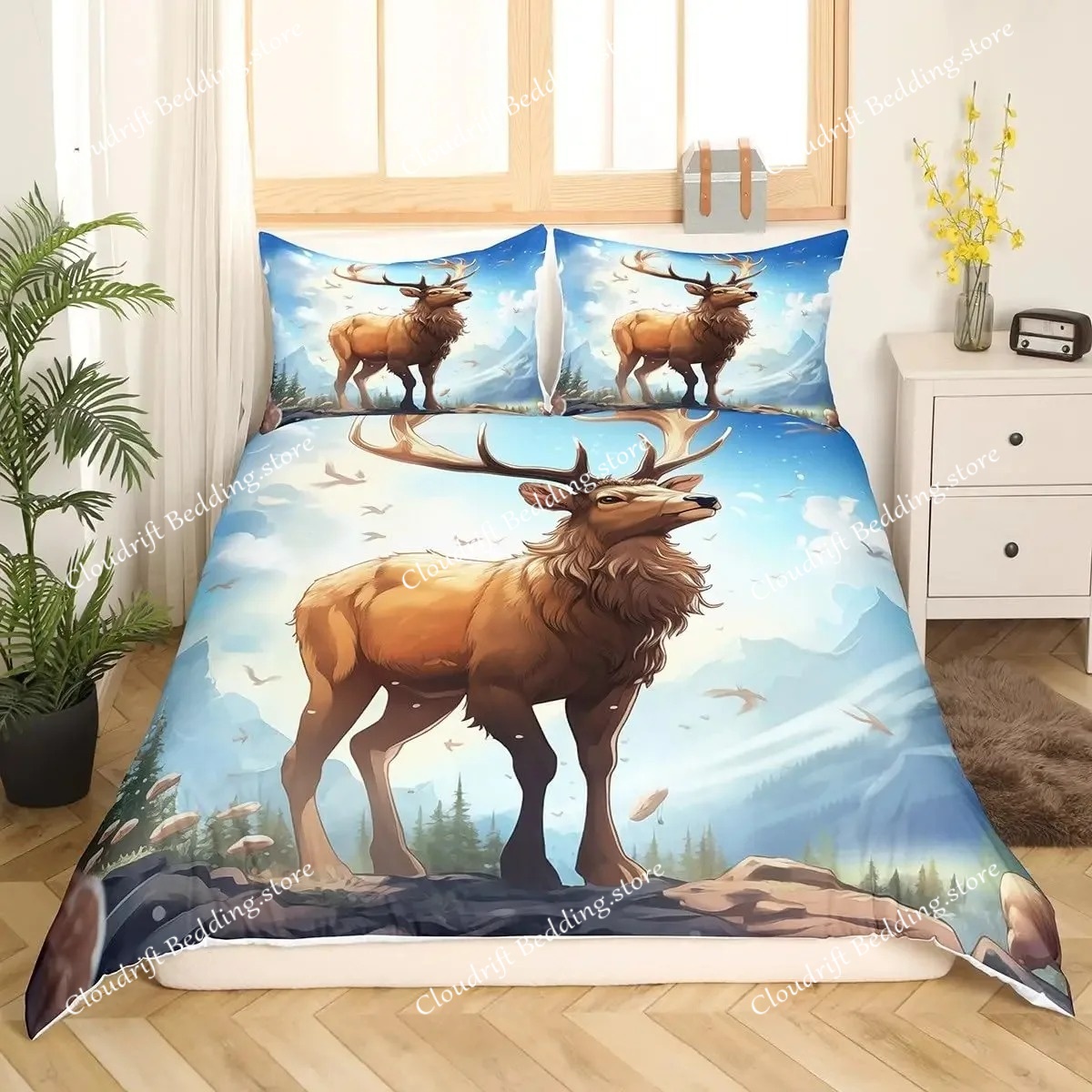 사슴 엘크 이불 커버 킹 퀸 사이즈 농장 사슴 숲 이불 - Hunting And Camping In Forest 리뷰 및 가격