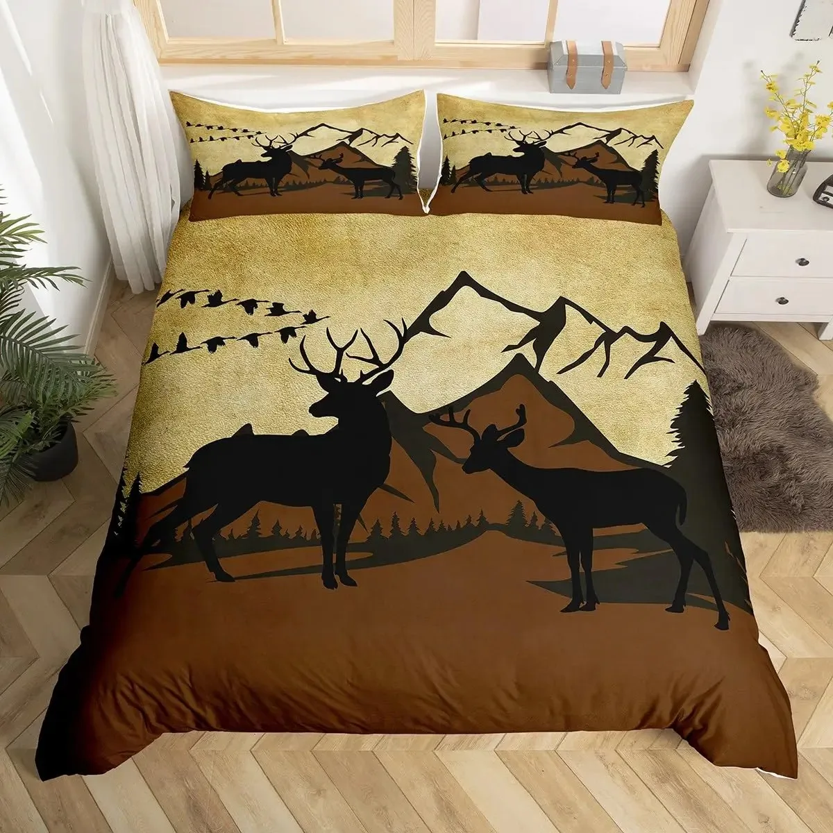 사슴 엘크 이불 커버 농장 사슴 숲 이불 무스 야생 동 - Hunting And Camping In Forest 리뷰 및 가격