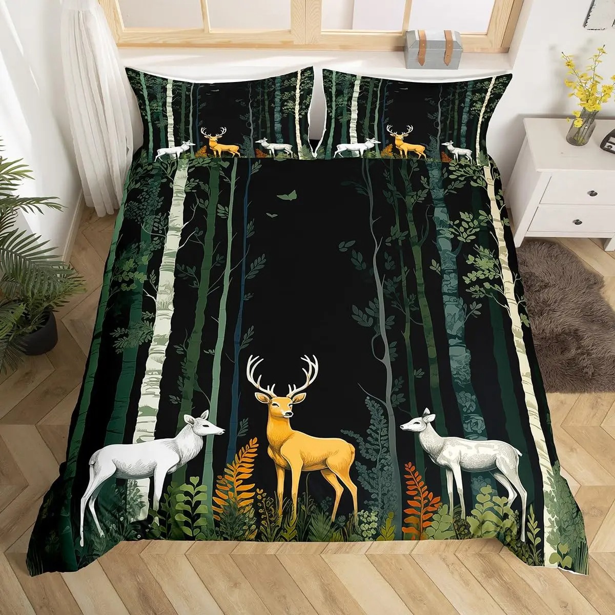 사슴 엘크 이불 커버 농장 사슴 숲 이불 무스 야생 동 - Hunting And Camping In Forest 리뷰 및 가격