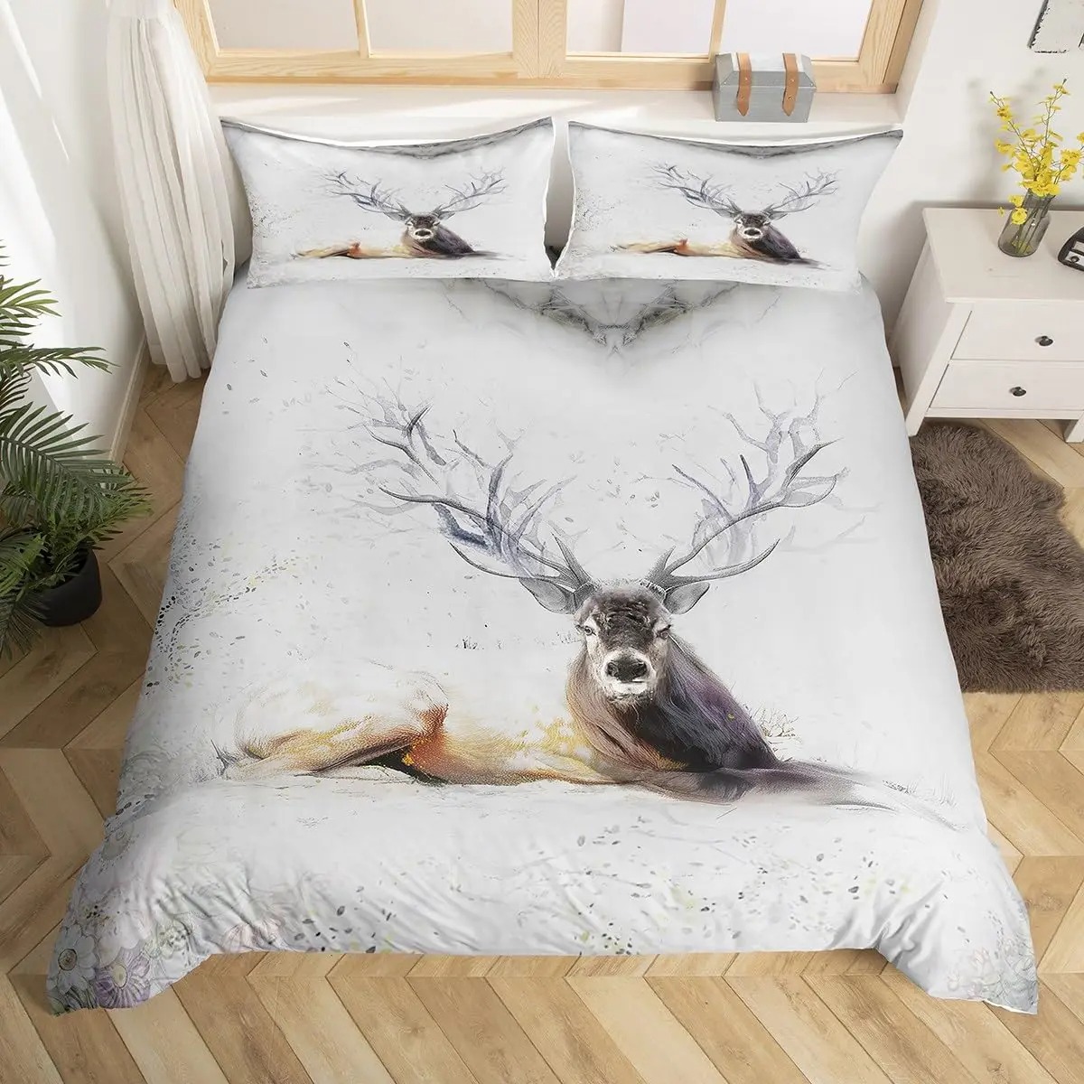사슴 엘크 이불 커버 농장 사슴 숲 이불 무스 야생 동 - Hunting And Camping In Forest 리뷰 및 가격