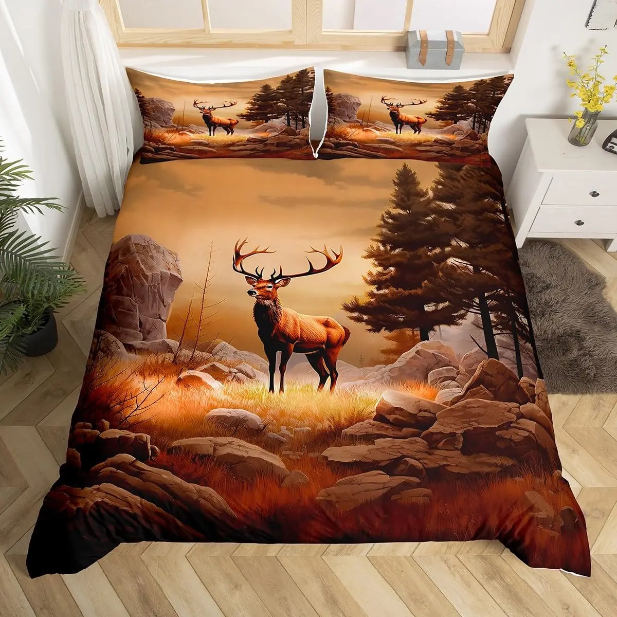 사슴 엘크 이불 커버 농장 사슴 숲 이불 무스 야생 동 - Hunting And Camping In Forest 리뷰 및 가격