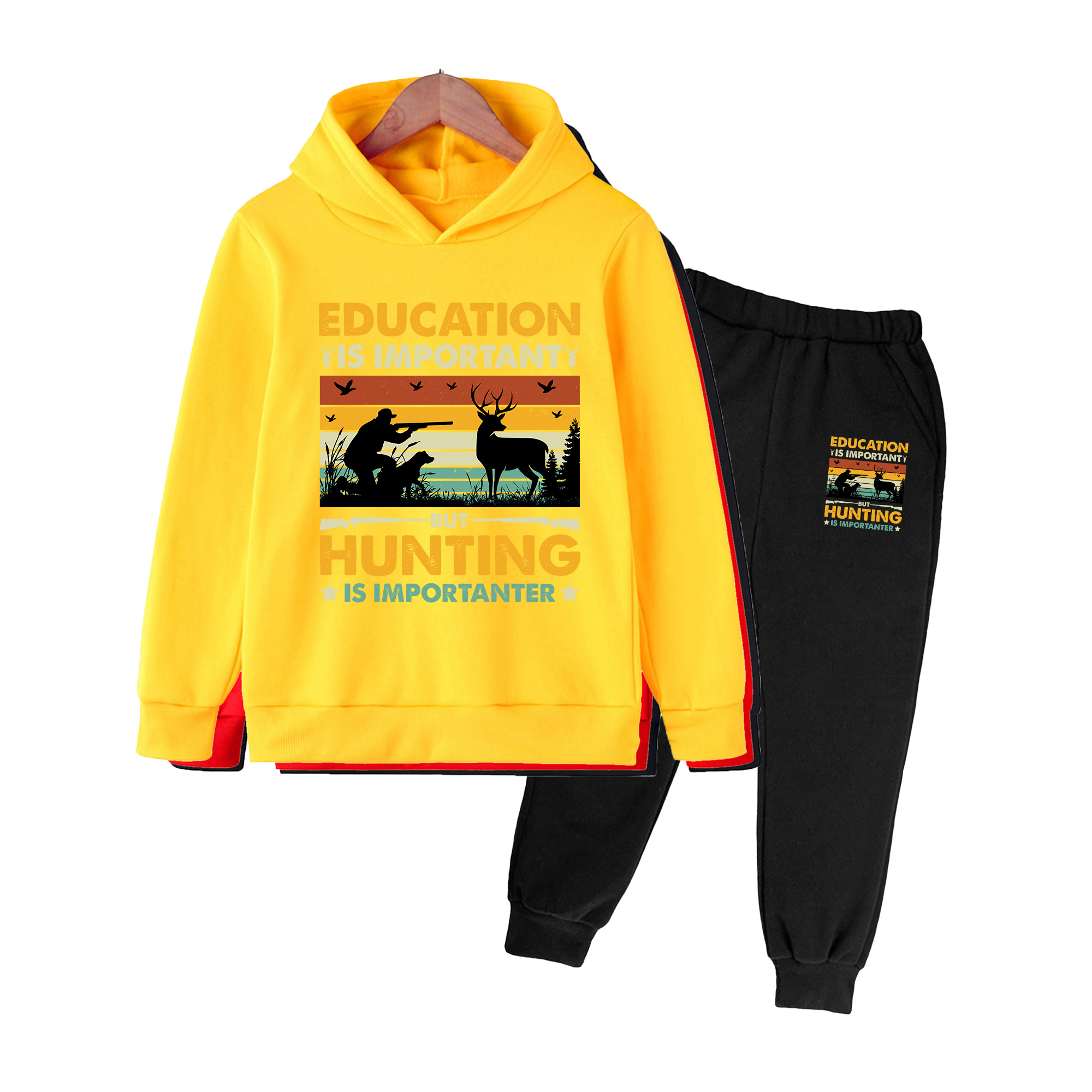 키즈 후디 & 스웨트팬츠 세트, 빈티지 헌팅 프린트 캐 - Hunting Outdoor Boys 리뷰 및 가격