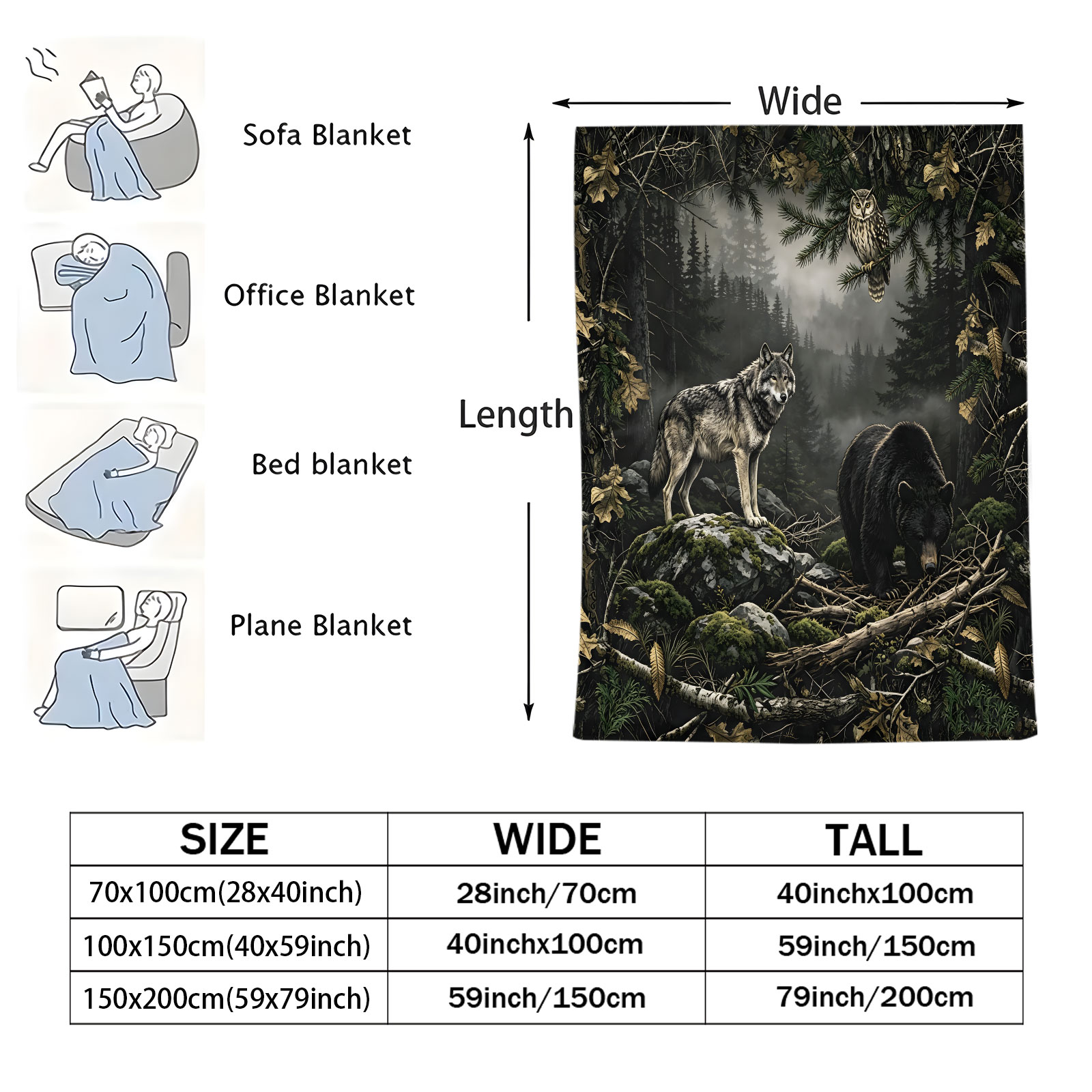 숲 늑대 곰 올빼미 플란넬 담요 야생 동물 자연 풍경  - Hunting And Camping In Forest 리뷰 및 가격